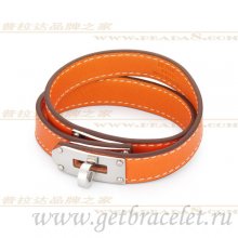 Hermes Rivale Double Wrap Bracelet Orange With Silver